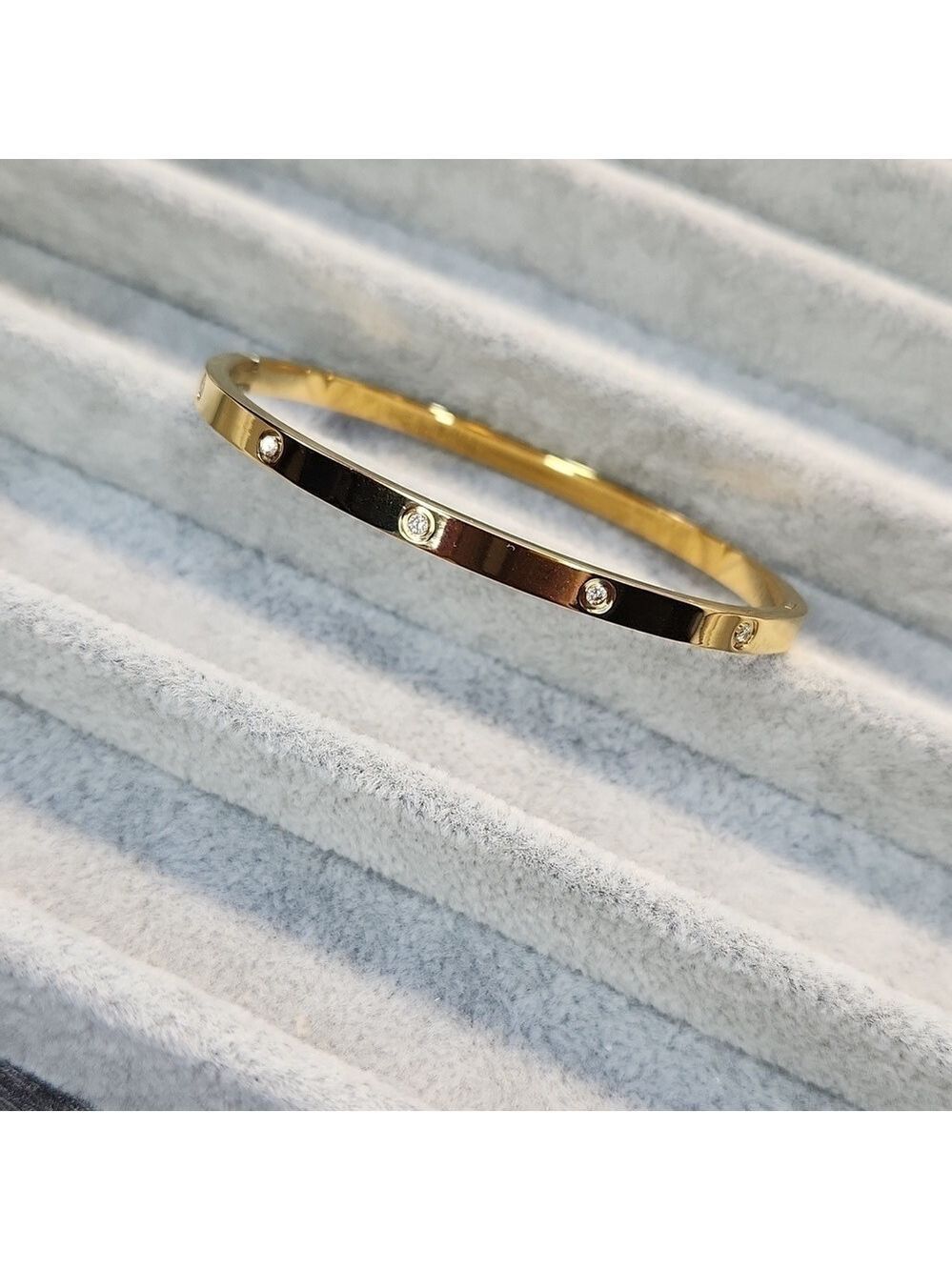 18k Gold Plated Stainless Steel , Simulated Diamond Inlay Luxury Bangle